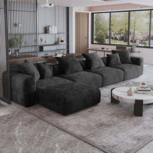 طقم كنبات مقطعية وحدات مربعة كبيرة على الطراز الأمريكي، طقم أريكة عتيق لأثاث المنزل والفنادق، أريكة كبيرة من قماش الكوردروي - Product Image 5