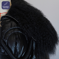 Veste courte matelassée noire avec col en fourrure de Mongolie véritable, tissu métallique brillant, manteau d'hiver chaud et tendance pour femmes