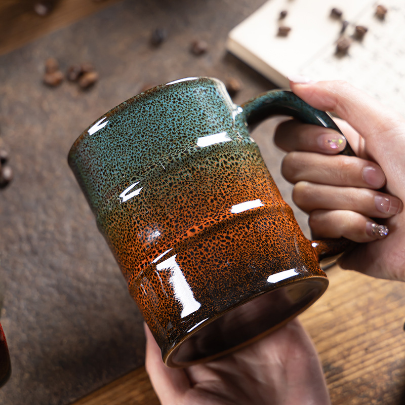 20 oz tall ceramic coffee mug no handle Ceramic Travel Mug with Handle Tall Skinny White Stoneware  Blue Nose  Trading