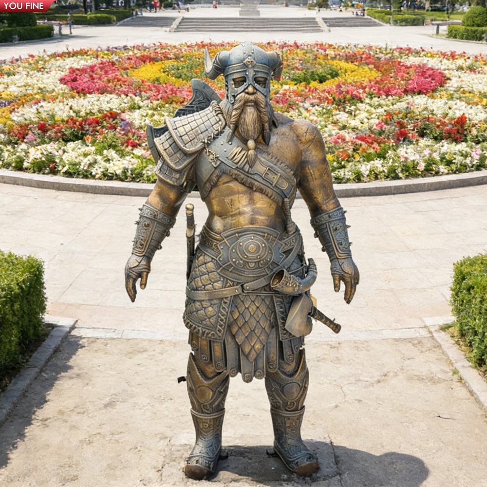 YOUFINE ブロンズ製バイキング戦士像 北欧風歴史彫刻 プラザ・ガーデン