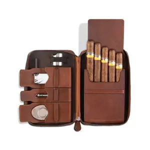 Sac à cigares vintage en cuir de grand volume avec logo personnalisé coupe-cigare acceptable sac de rangement pour briquet à fumer - Product Image 1