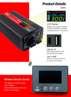 Convertisseur de courant DC 12V 24V vers AC 220V 230V 110V 300W à onde sinusoïdale modifiée avec USB et Type C
