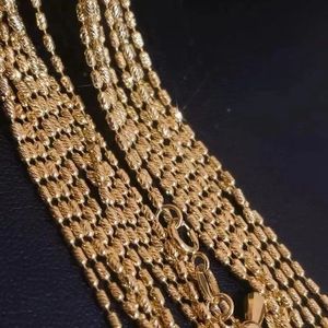 Collier chaîne Xinfly AU750 50 cm en or véritable 18 carats avec perles baril sculptées, or blanc tendance - Product Image 3