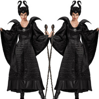 Costume de Maléfique (La Belle au Bois Dormant) - Robe de Sorcière Noire avec Ensemble de Coiffe à Cornes, Déguisement de Film TV, Costume de Cosplay pour Femmes Adultes