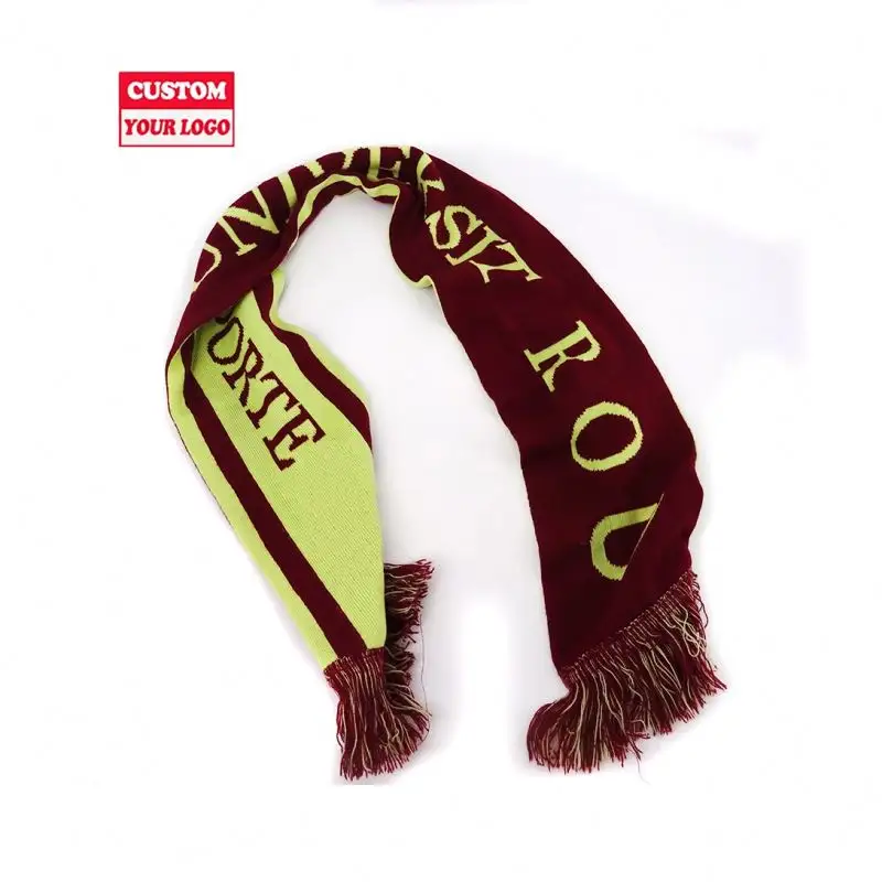 Double Layer Knitted Jacquard 100% Acrylic Soccer Club Game Men Winter Fan Cool Scarf Custom Football Scarves