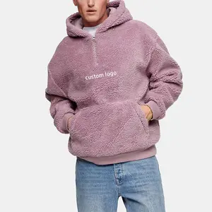 Lettre personnalisée Sherpa broderie 1/4 Zip floue à capuche hiver poids lourd Teddy hommes à capuche - Product Image 1