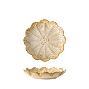 Japandi <b>Small</b> Ceramic Dish Flower Shape Minimalist Design Kiln-Changed Dishes for Hotel Restaurant Dipping Sauce Hot Pot - Product Image 1