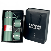 Bouteille isotherme sous vide, gourde, tasse à café, gobelet en acier inoxydable, coffret cadeau avec 3 couvercles