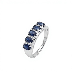 Anillo de Zafiro y Diamantes Múltiples en Plata de Ley 925 con Engaste de Garras - Product Image 5