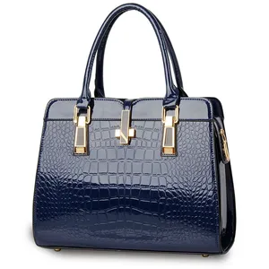 High Quality Leather Luxury Brand Korean Portable Top Handle Blue Quilted Print Women Handbag With Lock