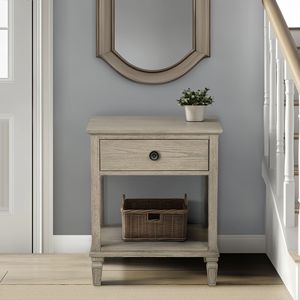 Table de chevet en bois gris recyclé, 1 tiroir, étagère de rangement, meuble de chambre à coucher - Product Image 4