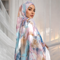 Foulard Hijab en Polyester à Imprimé Numérique Marbre Aquarelle, Châle Ethnique pour Femme, Mode Pudique, pour Usage Quotidien, Personnalisable