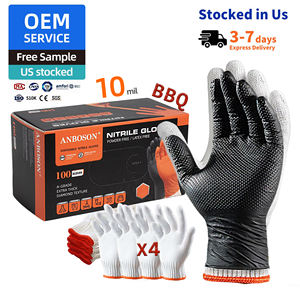 Gants de barbecue en nitrile noir premium 10 mil avec surface texturée diamant et 4 paires de doublures en coton pour la restauration et la vente en gros - Product Image 1