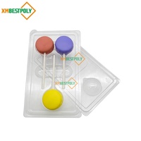 Vente en gros, plateau d'emballage blister en plastique à 3 cavités pour cake pops, contenant transparent pour bonbons et sucettes