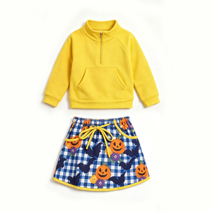 Ropa Infantil Personalizada, Conjunto <span class=keywords><strong>de</strong></span> Falda y Jersey <span class=keywords><strong>de</strong></span> Manga Larga con Diseño <span class=keywords><strong>de</strong></span> Calabaza <span class=keywords><strong>de</strong></span> Halloween para Niña, Ropa <span class=keywords><strong>de</strong></span> Boutique para Niños - Product Image 2