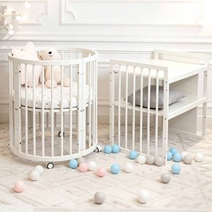 Juego de cama de cuna de bebé ovalada convertible multifuncional, diseño moderno, cama redonda de madera maciza para guardería para niños, dormitorio, sala de estar - Product Image 3