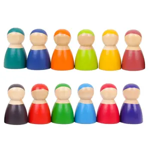 Wholesale Rainbow Color Craft Dolls Polished Wooden Peg Toys for Kids Lovely Art and Folk Art Decoration Theme