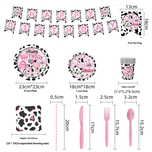 <span class=keywords><strong>Lot</strong></span> de Couverts Jetables Thème Vache Rose pour Anniversaire, pour 24 Personnes - Vente en Gros - Product Image 2