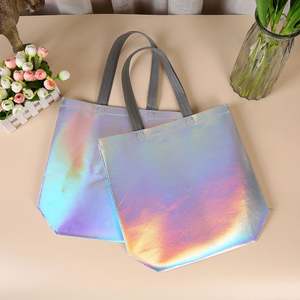 Wholesale Promotional Fashion Recycled <b>Glitter</b> Holographic Laser Iridescent Silver Gift Shopping <b>Bag</b> Tote Non-woven <b>Bag</b> - Product Image 3