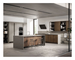 Design moderno di lusso impiallacciatura isole ascensore cestino armadio da cucina armarios completo - Product Image 2