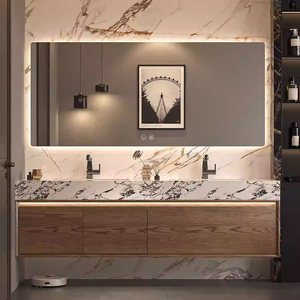 ตู้กระจกเก็บของอัจฉริยะสีไม้โมเดิร์น พร้อมหน้าจอแสดงเวลา ท็อปสีขาว แบบแขวนผนัง ฟังก์ชั่นไล่ฝ้า วัสดุไม้โอ๊ค - Product Image 4