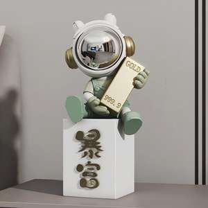 Figura de Resina de Astronauta Moderna, Decoración Auspiciosa con la Frase 'Get Rich', Adorno de Astronauta de Moda para Sala de Estar, Entrada, Dormitorio - Product Image 3