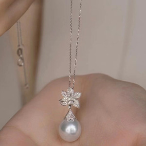 Pendentif en argent S925 WENCHI avec perles rondes de 10 à 15 mm, collier en jade magnifique à faire soi-même et accessoires, modèle vide 10405 Chine - Product Image 3