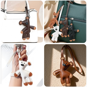 Llavero de coche con forma de oso de peluche de dibujos animados, duradero, de cuero PU, colgante para decoración de bolsos - Product Image 4