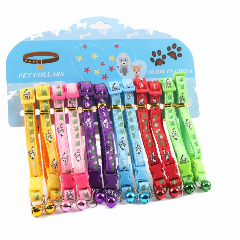 Multicolor Custom Print Adjustable Light Reflective Nylon Striped Cat Dog Pet Collar With Bell