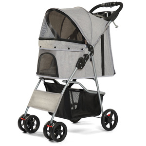Pet Stroller For <b>Dogs</b> And Cats Lightweight One <b>Button</b> Folding Portable With Cup Holder And Front Window Mesh Design - Product Image 3