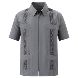 Camisas de manga corta para hombre de Guayabera cubana, camisas de verano con cremallera para hombre con cuatro bolsillos OEM - Product Image 3