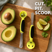 Outil à avocat 3-en-1 avec dénoyauteur, trancheuse à lame dentelée et cuillère pour la découpe des fruits en cuisine, avec poignée antidérapante et cuillère