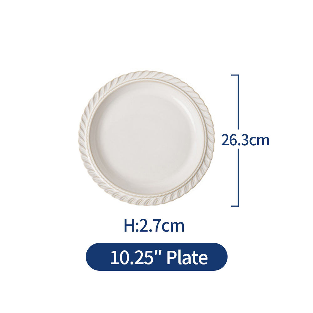 white 10.25 inch french chanson round plate