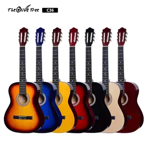 Guitarra de nylon colorida personalizada, preço de fábrica, 36 polegadas, clássica, personalizada para estudantes