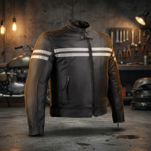 Chaqueta de Motociclista de Cuero PU para Hombre, Cuello Alto, Cierre de Cremallera, Franjas Reflectantes, Resistente al Viento, Estilo Motero, para Otoño - Product Image 3