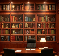 Wallpaper Rak Buku Vintage 3D Kustom, Mural Rak Buku untuk Perpustakaan, Ruang Belajar, Kantor, Dekorasi Dinding Interior