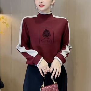 Women's Color-Blocked Turtleneck Long Sleeve Top With Printing Soft Knit Casual Loose Fit Autumn Winter Base Layer - Product Image 2