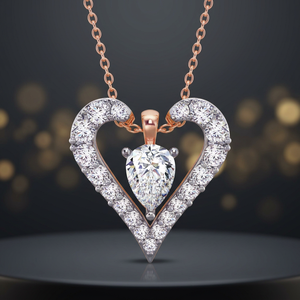Heart Pendant <b>Necklace</b> With Pear Cut Diamond Rose Gold Plated 18K <b>Solid</b> Gold Romantic Women's Jewelry - Product Image 2