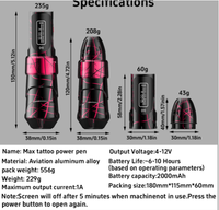 Machine à tatouer sans fil, stylo à course de 4 mm, vitesse du moteur de 11000 tr/min, capacité de la batterie de 2000 mAh