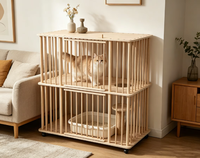 Cage à chat en bois à plusieurs niveaux, villa intérieure pour chat avec enclos pour litière, grand parc pour animaux de compagnie, meuble-lit avec roulettes pour chatons