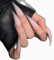 Ongles press-on rose nude brillant, longueur moyenne, forme stiletto, faits à la main, réutilisables, en acrylique, motif papillon pour doigts