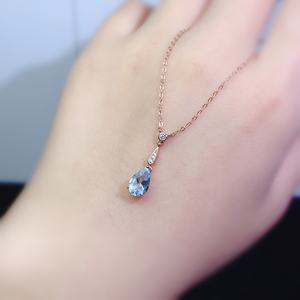 Collar de Aguamarina con Corte Brillante Redondo, Joyería S925, Collar de Aguamarina de Plata de Ley <span class=keywords><strong>925</strong></span> Original al por Mayor para Mujer - Product Image 1