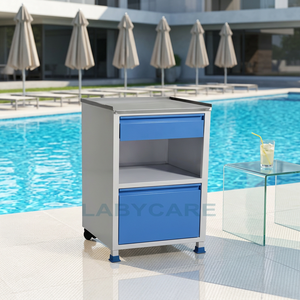 Armoire de chevet avec tiroirs bleus et étagère ouverte pour usage patientiel dans les milieux hospitaliers - Product Image 3