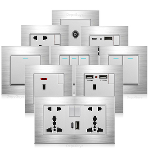Tréfilage en aluminium UK 13A Interrupteur mural 220V avec prise électrique Type-c, prise de courant universelle 3 broches double USB - Product Image 1