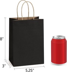 Petits sacs cadeaux en papier kraft noir avec poignées en papier torsadé 5,25x3x8 pouces pour usage commercial et shopping en gros - Product Image 2