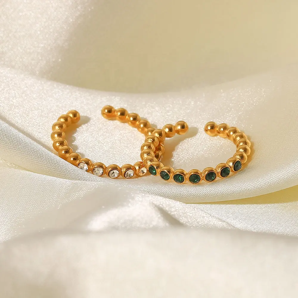 מינימליסטי מעדן 18k זהב הלוח הקדמי הגדרת חרוזים דק להקת Stackable שרוול חתונה טבעות בנות פתוח חן יהלומי טבעת