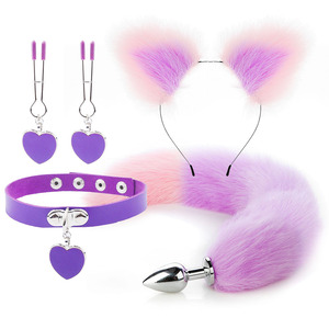 Nouveauté Jouets sexuels pour adultes Jeu sexuel BDSM pour hommes et femmes Pince à tétons 4 pièces Ensemble queue de renard multicolore - Product Image 6
