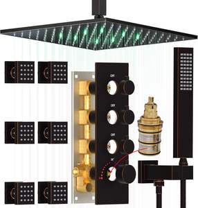 Ensemble de robinetterie de douche murale moderne en acier inoxydable bronze huilé de luxe <span class=keywords><strong>thermostatique</strong></span> 16'' avec douchette à main LED pour hôtels 6 pièces - Product Image 1