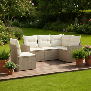 Ensemble de canapés de jardin modulaires compacts en rotin PE beige, solution de sièges d'extérieur - Product Image 2