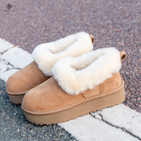 Sepatu Bot Platform Wanita Musim Dingin Gugur Berbahan Suede Sapi, Bernapas, Berlapis Bulu Domba, Anti-Selip untuk Luar Ruangan